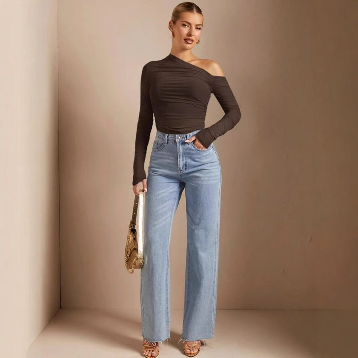 Damen Asymmetrischer Body mit Raffungen und langen Ärmeln Echo Archiv