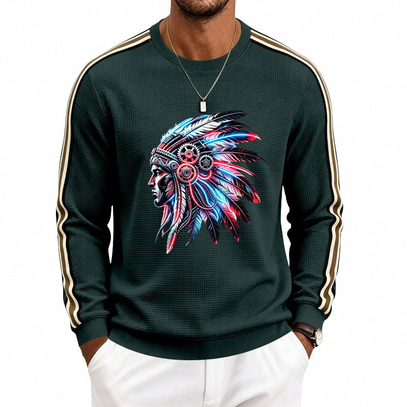 Herren Sweatshirt mit stilisiertem Kopfschmuck-Print und Kontraststreifen an den Ärmeln – Norvane