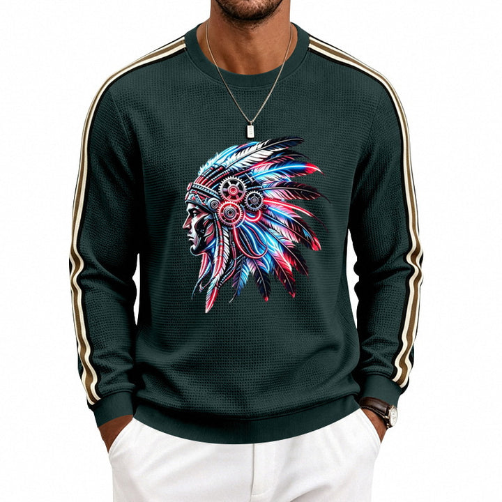 Herren Sweatshirt mit stilisiertem Kopfschmuck-Print und Kontraststreifen an den Ärmeln – Norvane