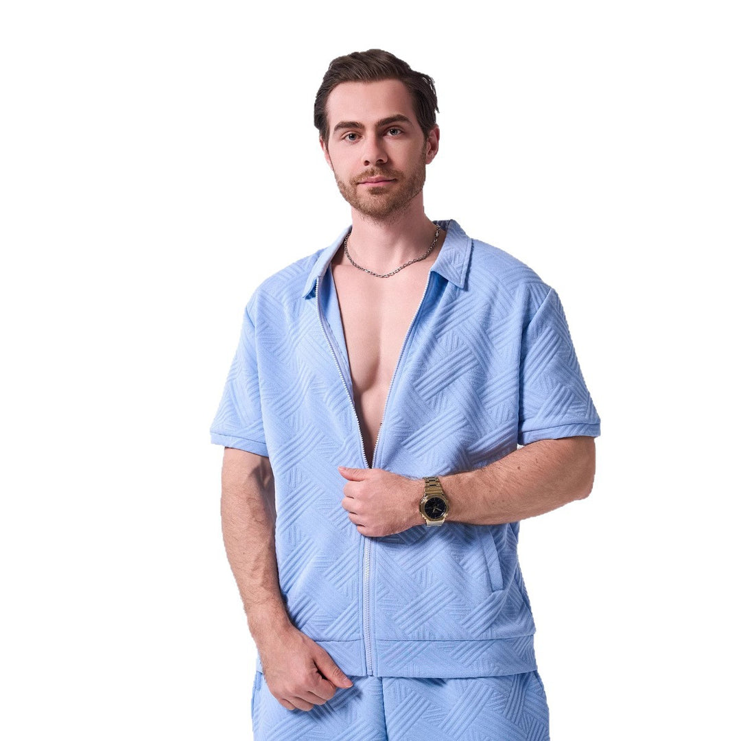 Herren Stylisches Kurzarmhemd mit strukturiertem Reißverschluss Echoarchiv