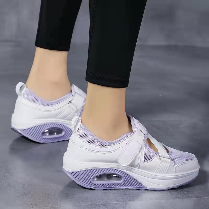 Damen Sportive Plateausneaker mit Luftkammer, Strick‑Mesh und Klettkreuzriemen – Névara