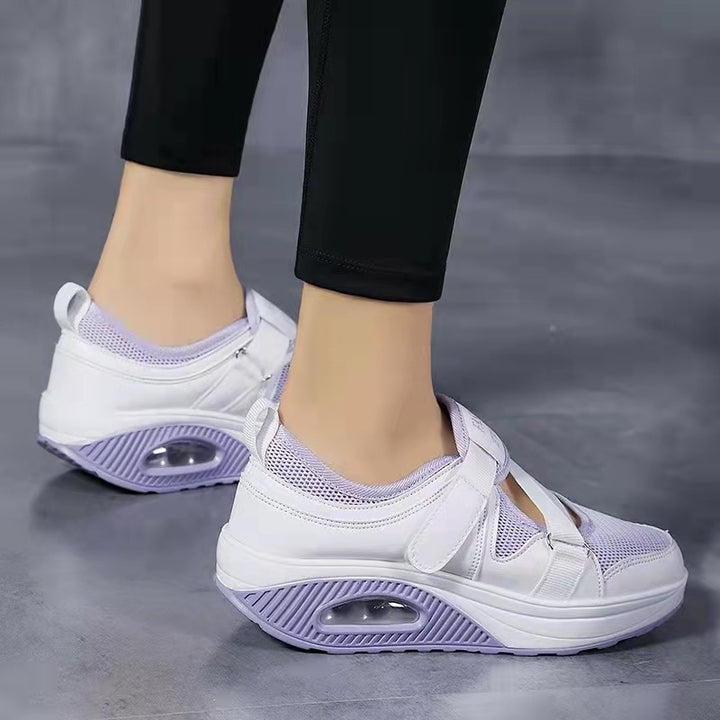 Damen Sportive Plateausneaker mit Luftkammer, Strick‑Mesh und Klettkreuzriemen – Névara
