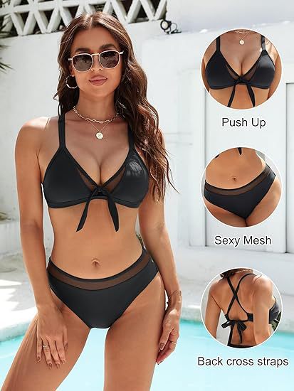 Damen Push-Up-Bikini-Top mit sexy Mesh und Rückenkreuz-Träger Echo Archiv