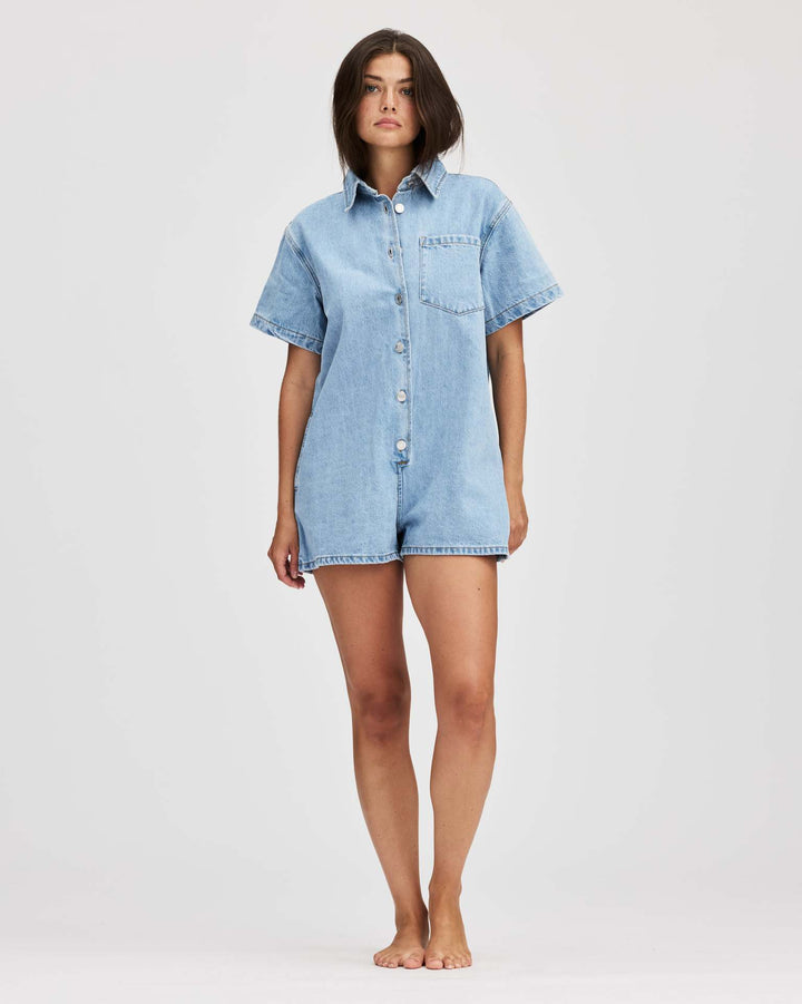 Damen Jeans-Overall mit Kurzarm und praktischen Taschen Echo Archiv