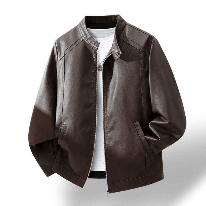 Herren Schlichte Kunstleder-Cityjacke mit Stehkragen, Zweiwege-Reißverschluss & Eingrifftaschen Echoarchiv