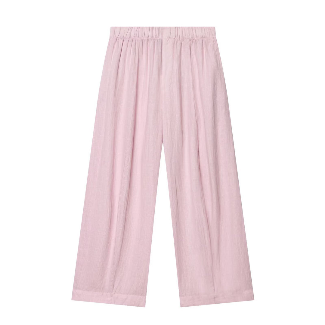 Damen Zweiteiliges Loungewear-Set aus Leinenoptik mit lockerem Pyjama‑Hemd und weiter Palazzo‑Hose Echo Archiv