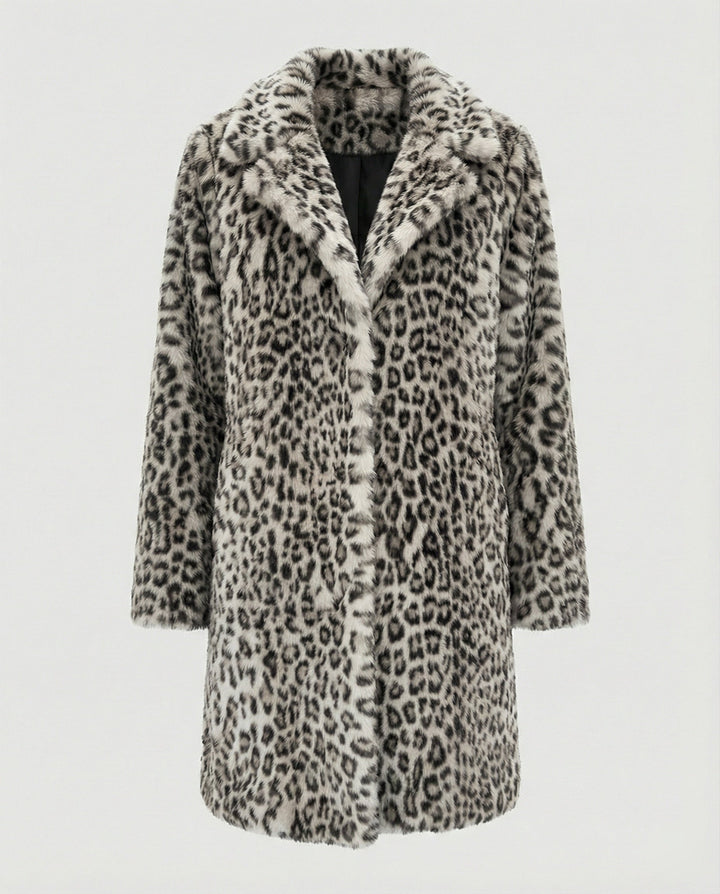 Echoarchiv | Mantel - Kunstpelz - Oversized Fit - Reverskragen - Leopardenprint