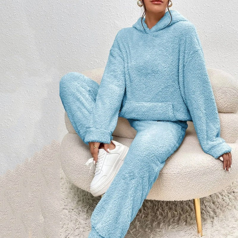 Damen nan kuscheliges Teddy-Fleece Hausanzug-Set mit Kapuze, Kängurutasche und elastischer Jogginghose Echo Archiv