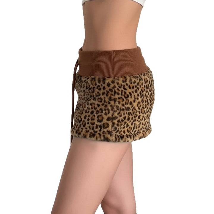 Damen trendiger Kuschelrock mit Leopardendruck und elastischem Bund Echo Archiv