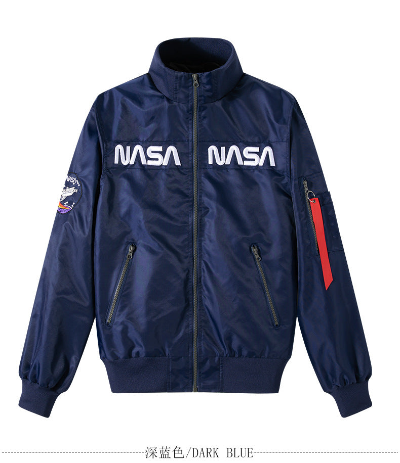 Herren o-Glanz-Technik-Bomber mit gestickten NASA-Brustpaneelen und Ärmeltasche Echo Archiv