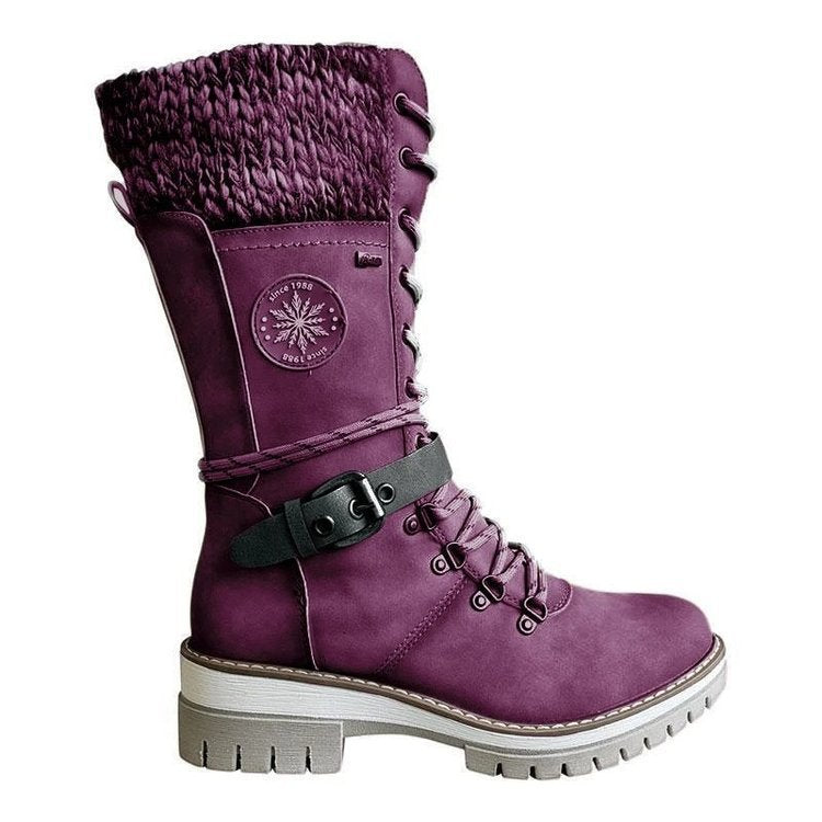 Damen nan hoher Schnürstiefel mit Strickbündchen, robuster Profilsohle und seitlichem Reißverschluss Echo Archiv
