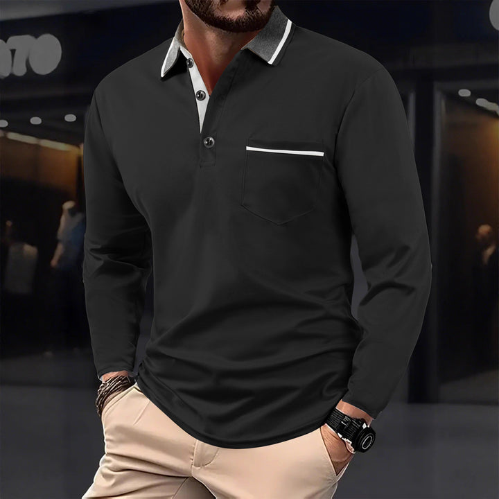 Herren Langarm Poloshirt mit strukturiertem Kragen und Brusttasche Echoarchiv