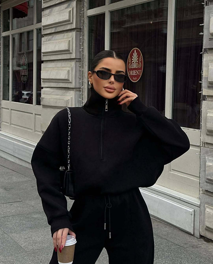 Damen nan Oversize Sweatshirt mit Halbzip und weiten Jogginghose Set Echo Archiv