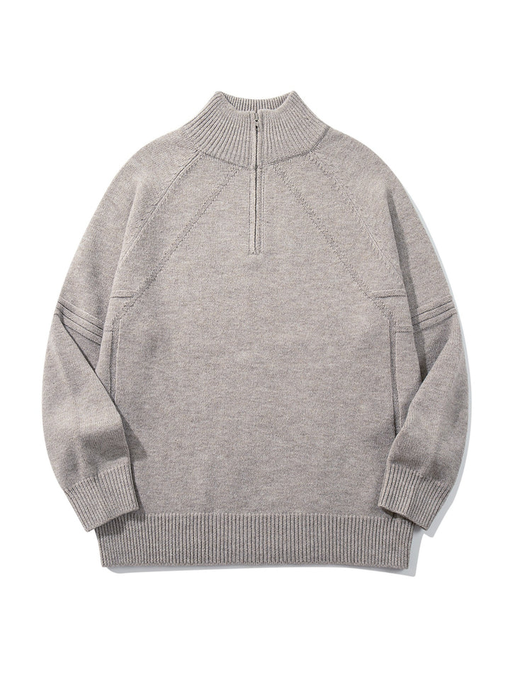 Unisex Halfzip-Strickpullover mit hohem Rippkragen und Raglanärmeln Echoarchiv