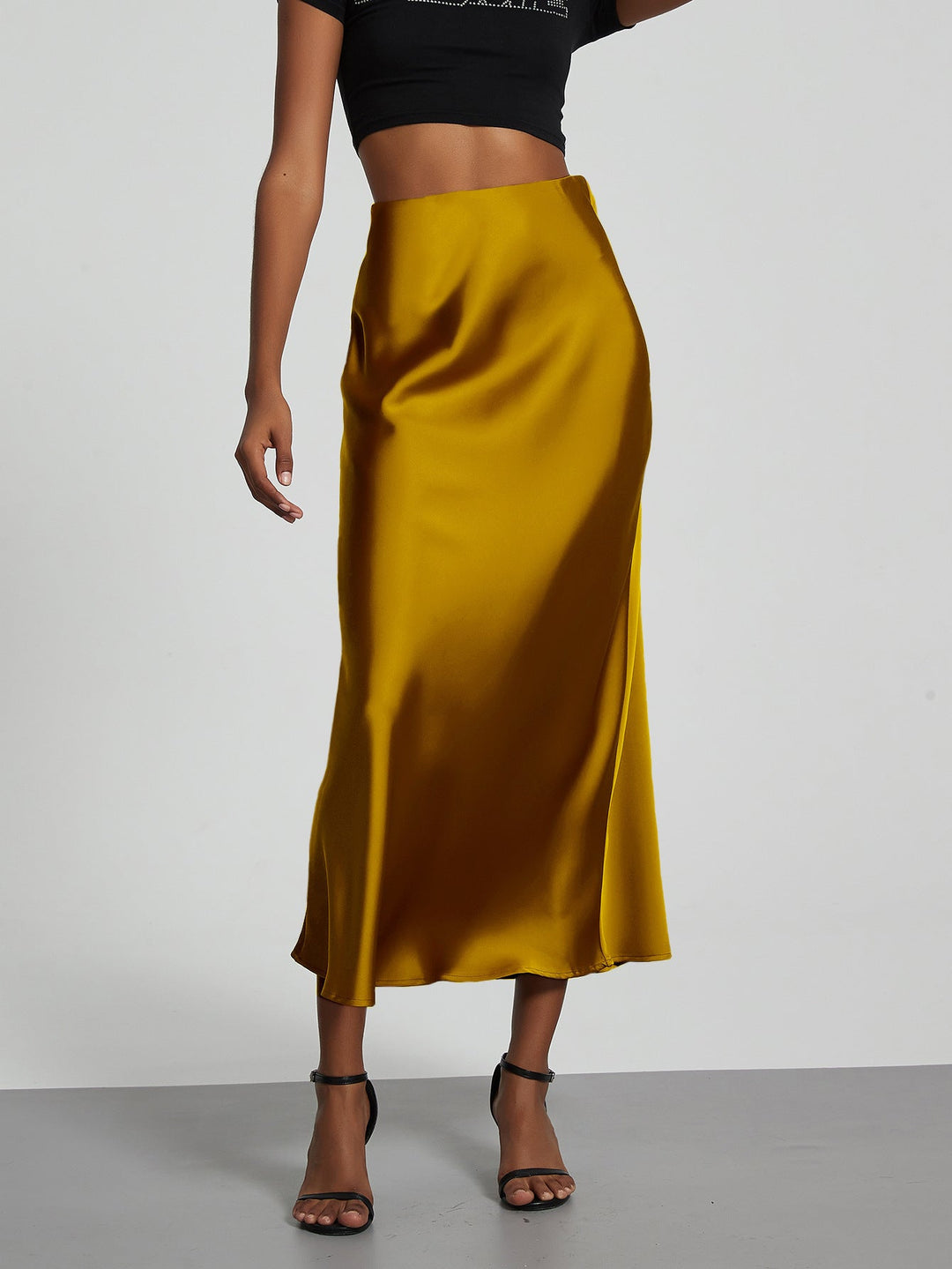 Damen Stilvolle Satin-Stretchrock mit hohem Bund und fließendem Schnitt Echoarchiv