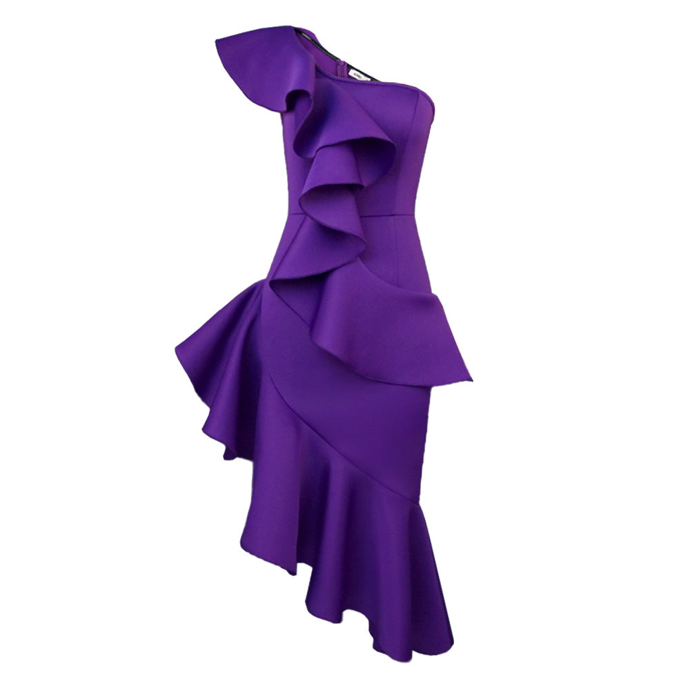Damen Elegantes Maxi Kleid mit asymmetrischem Rüschendesign Echo Archiv