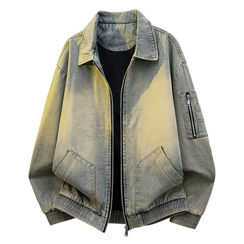 Herren Oversize Jeans‑Bomberjacke mit Used‑Waschung und Reißverschluss‑Ärmeltasche Echo Archiv
