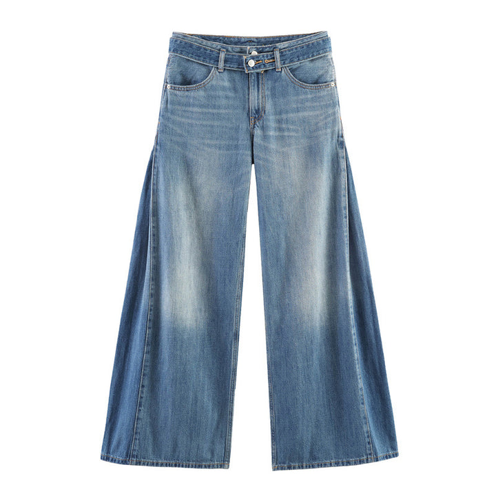 Damen Hochtaillierte weite Jeans-Culotte mit seitlichen Keileinsätzen Echo Archiv
