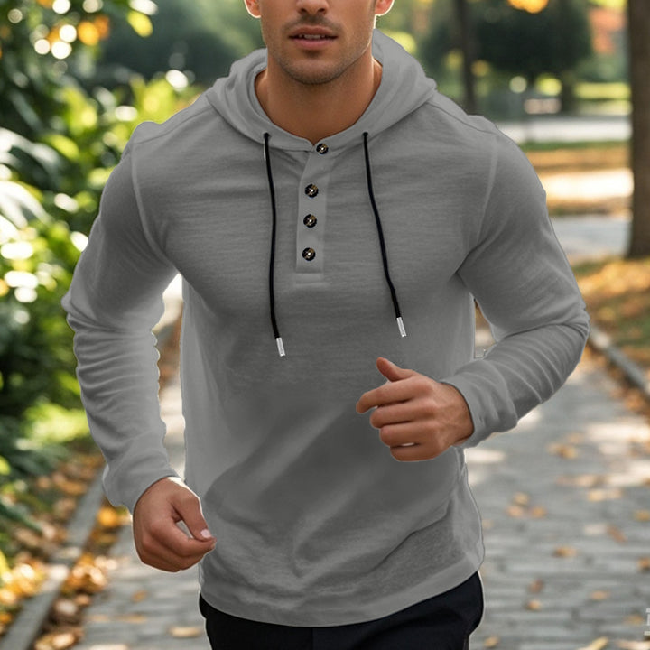 Herren sportlicher Kapuzenpullover mit einzigartigem Knopfleisten-Design Echoarchiv