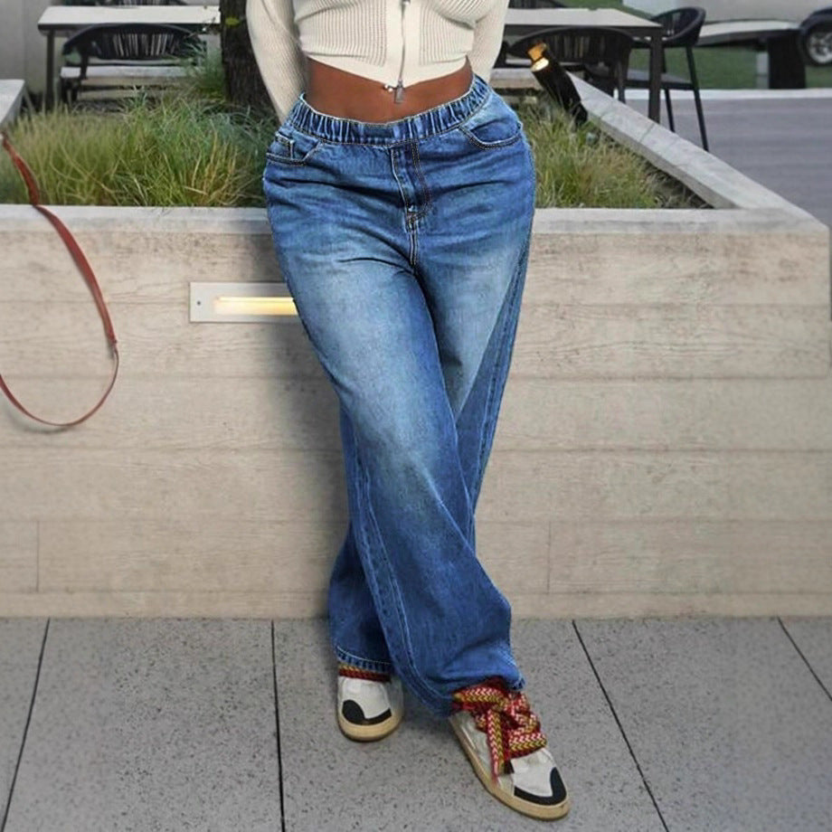 Damen weite Relaxed-Fit Jeans mit elastischem Bund und lässiger Passform Echo Archiv