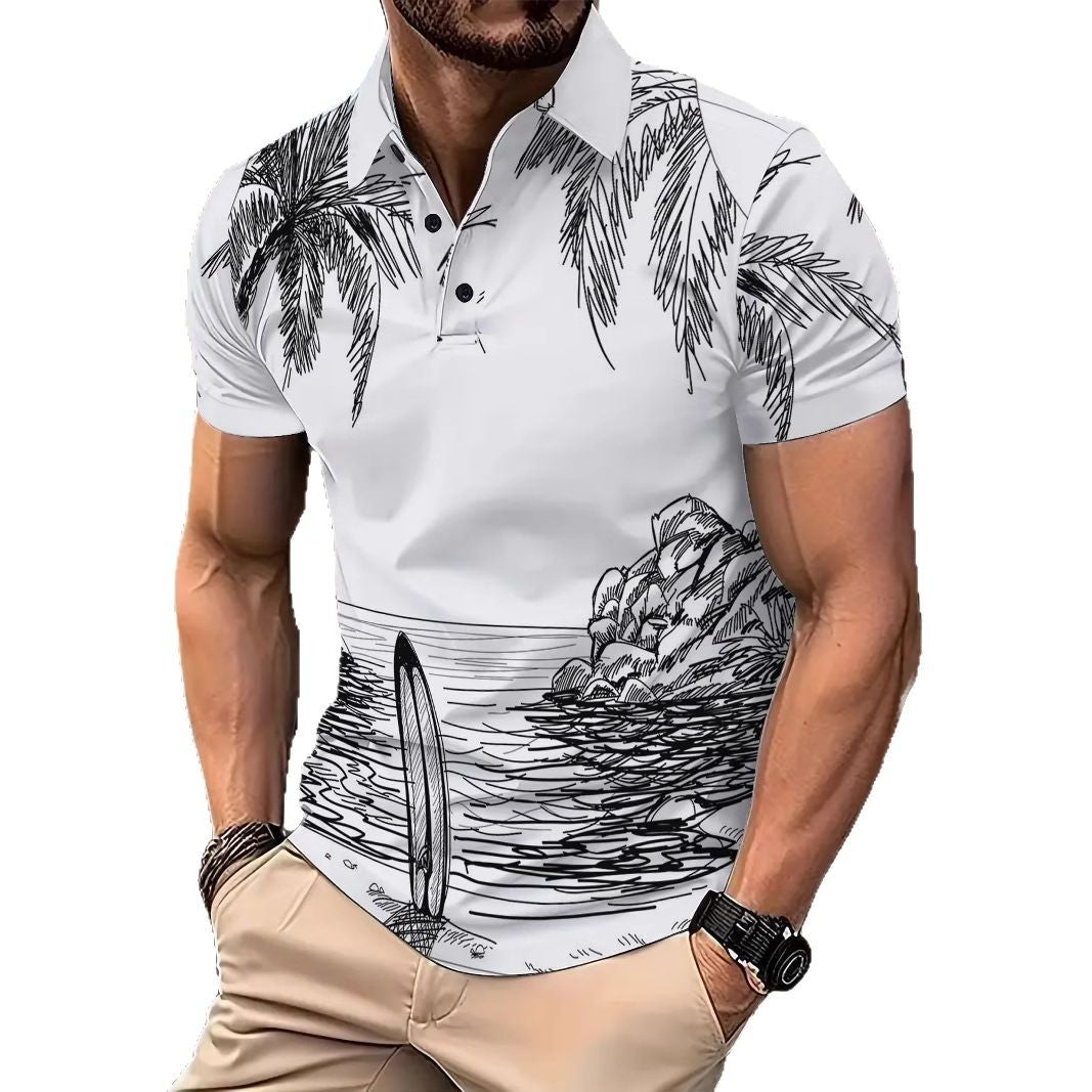 Herren Polohemd mit kreativem Surfmotiv und hochwertiger Baumwollmischung Echoarchiv