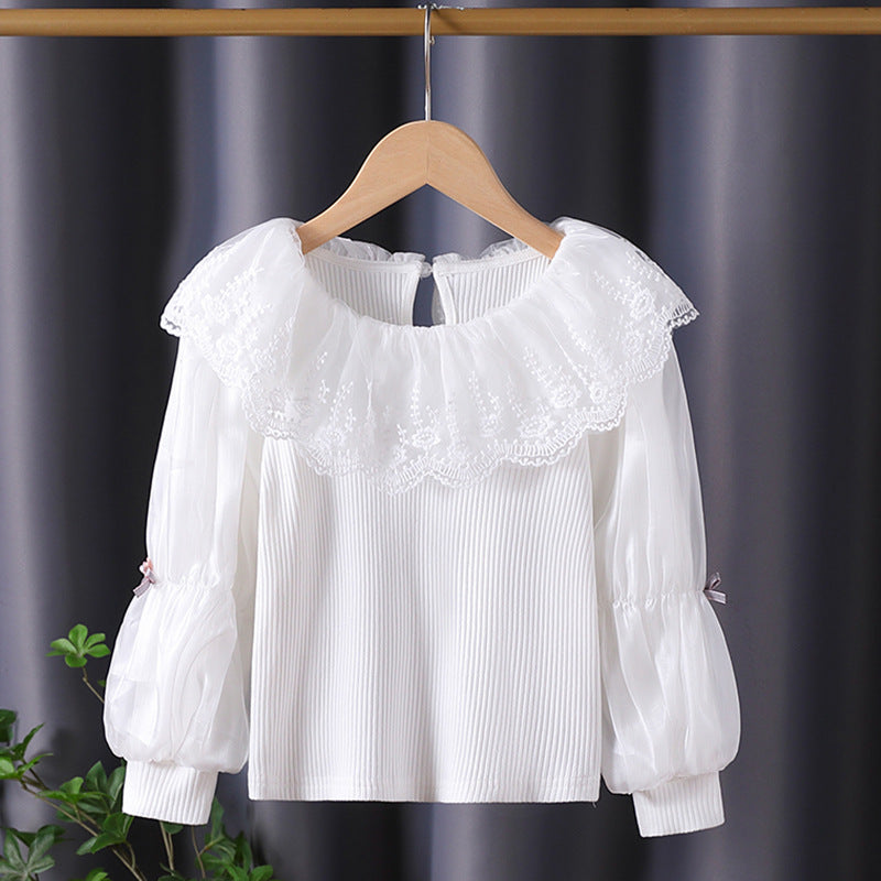 Damen elegante Bluse mit romantischem Spitzenkragen und Rüschendetails Echo Archiv