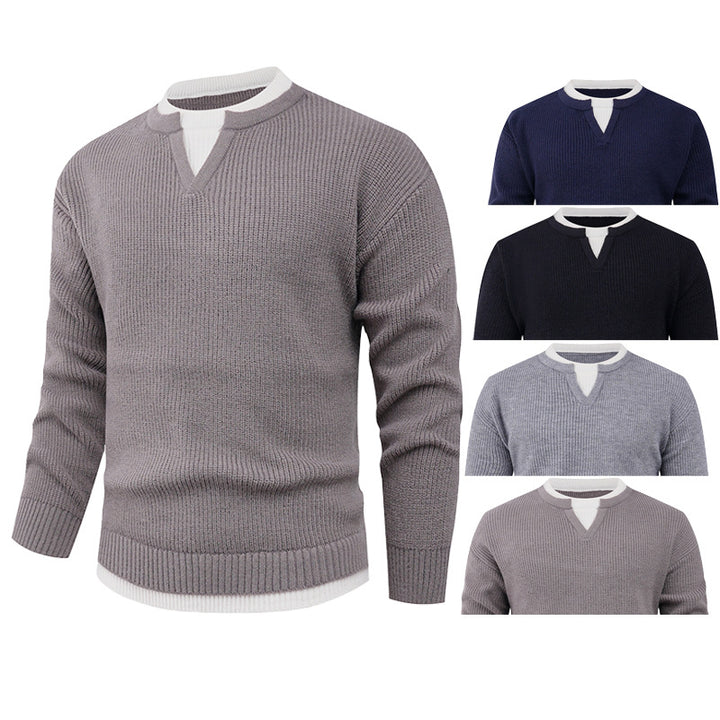 Herren Strickpullover mit V-Ausschnitt und modernem Rippenmuster Echoarchiv