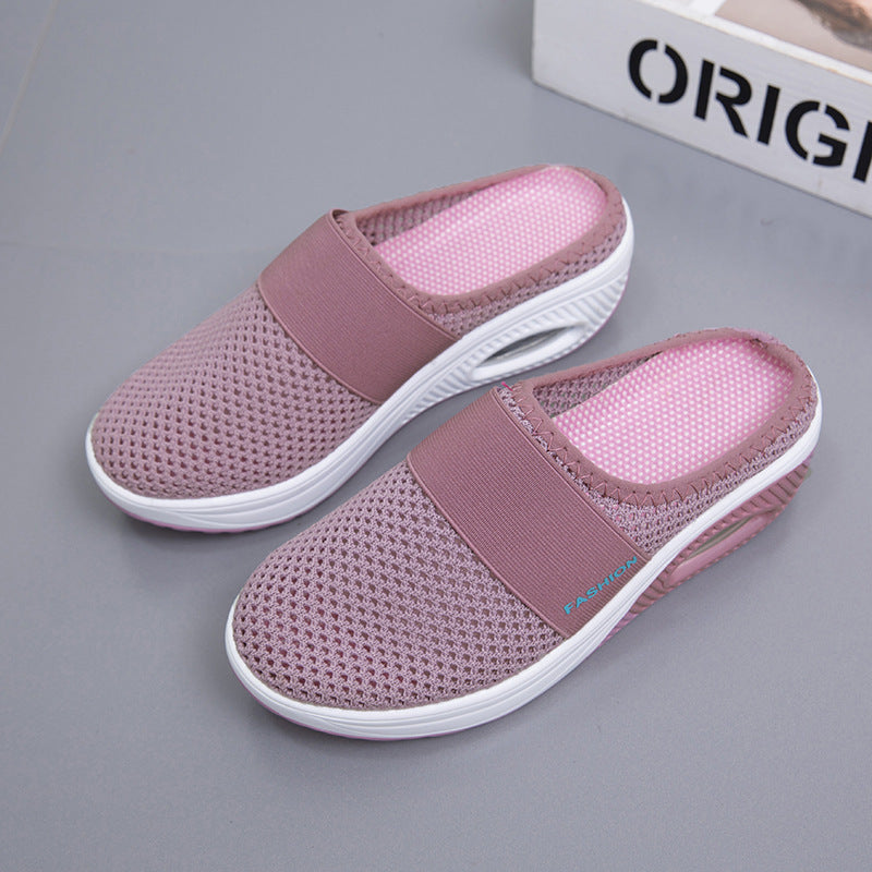 Damen Halbschuh-Slipper mit atmungsaktivem Strickobermaterial, elastischem Mittelfußriemen und Dämpfungssohle – Lioré
