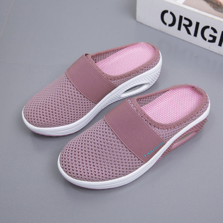 Damen Halbschuh-Slipper mit atmungsaktivem Strickobermaterial, elastischem Mittelfußriemen und Dämpfungssohle – Lioré