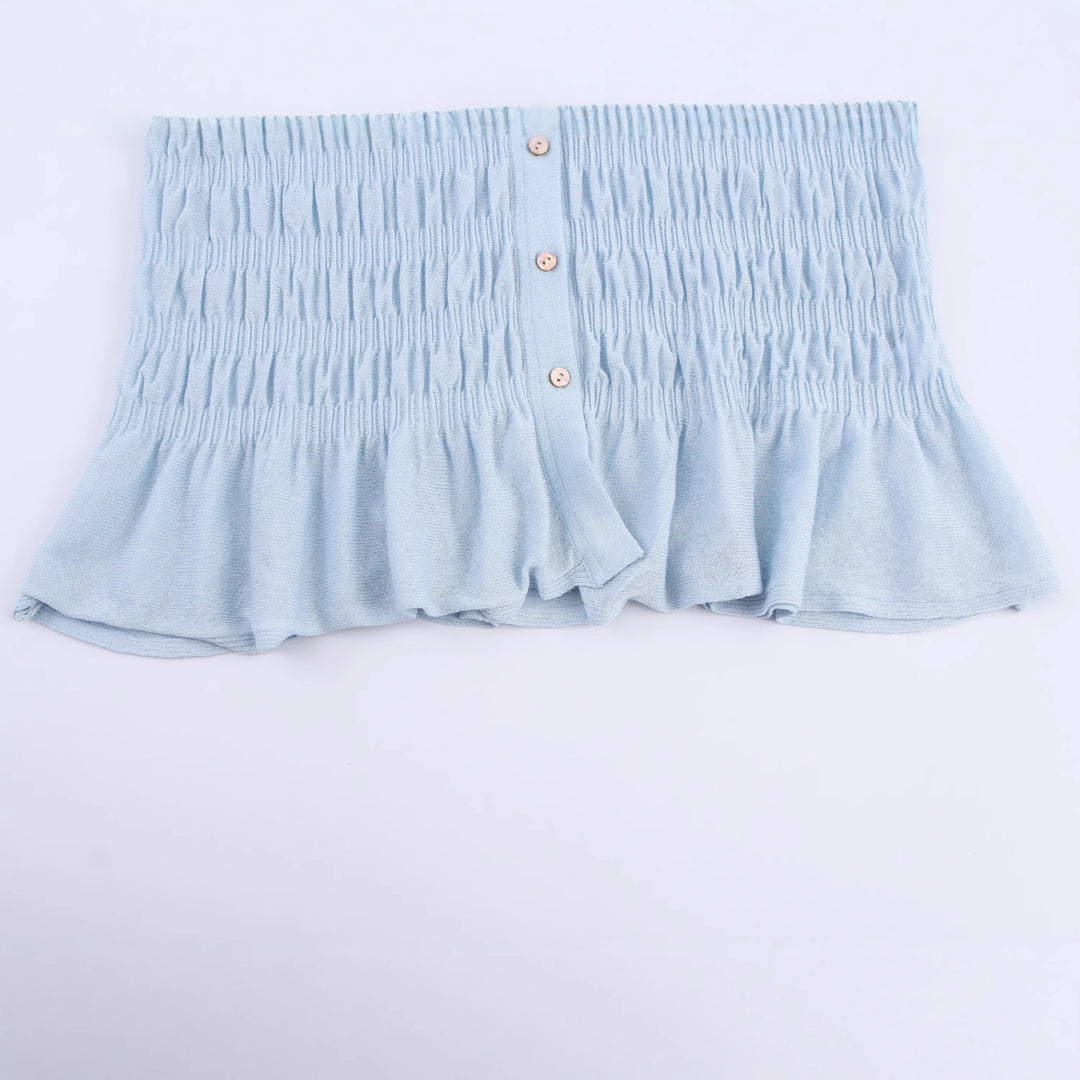 Damen geraffte Smock-Cardigan mit V-Ausschnitt und Volantärmeln Echo Archiv