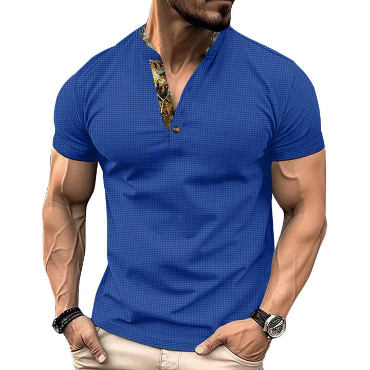 Herren Kurzarmshirt mit stylischem Stehkragen und Druck Echoarchiv
