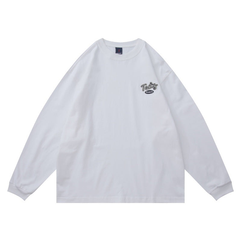 Unisex Oversize-Langarmshirt aus Baumwollmischung mit Bruststickerei und geripptem Rundhals Echoarchiv