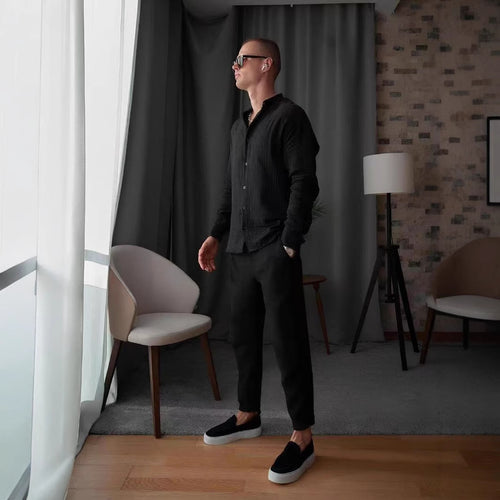 Herren lässige Langarmbluse mit strukturiertem Design Echoarchiv