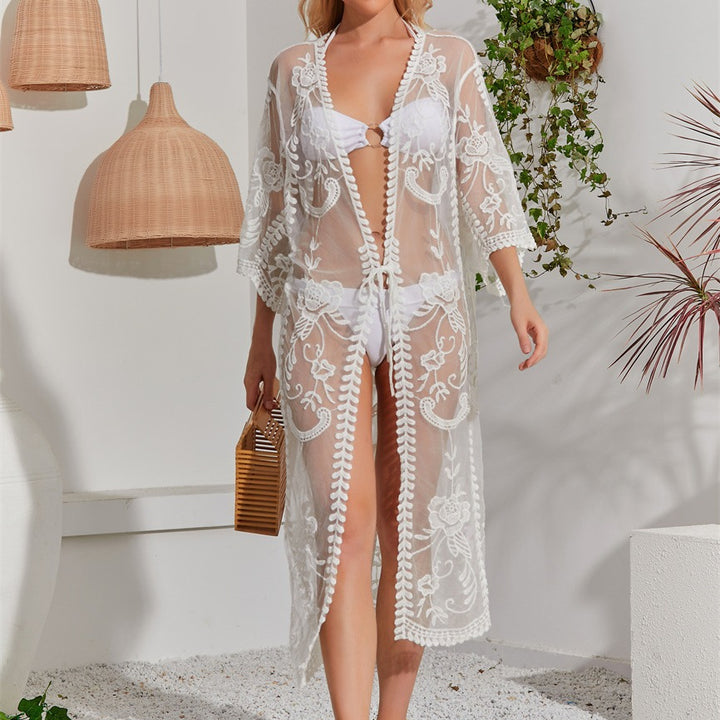 Damen Häkel-Strandüberwurf mit floralem Muster Echo Archiv