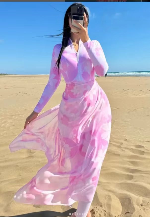 Damen Strandkleid mit Reißverschluss und langen Ärmeln Echo Archiv