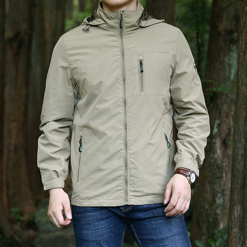 Herren Leichte Outdoor-Fieldjacke mit Kapuze, wasserabweisender Shell und Reißverschlusstaschen Echoarchiv