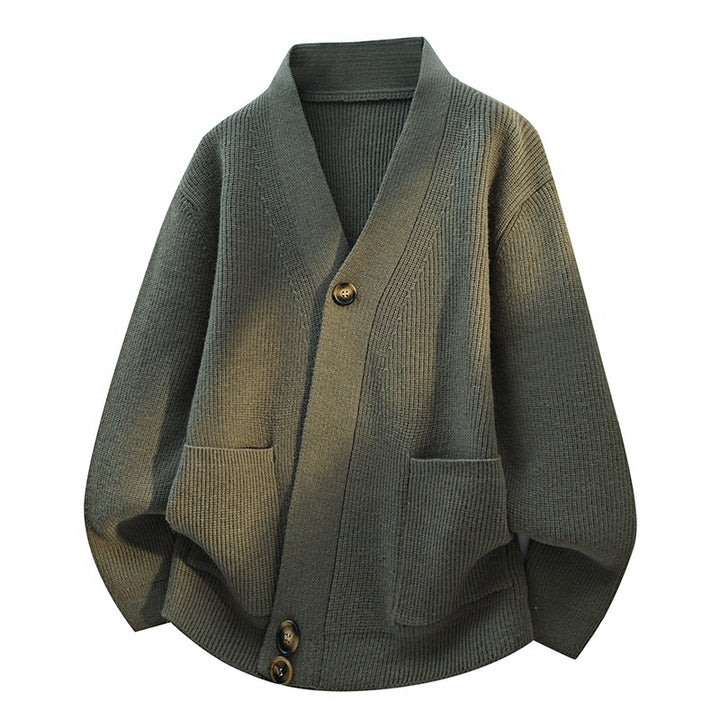Damen Oversize-Strickjacke mit großem V-Ausschnitt, aufgesetzten Taschen & Holzknöpfen Echoarchiv