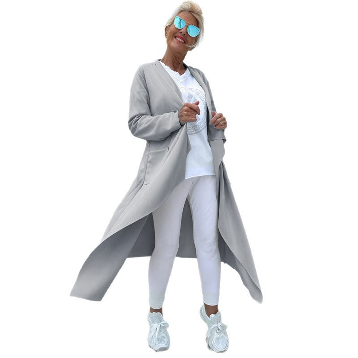 Damen Langer Fließender Longcardigan mit Wasserfall-Saum und Eingrifftaschen Echo Archiv