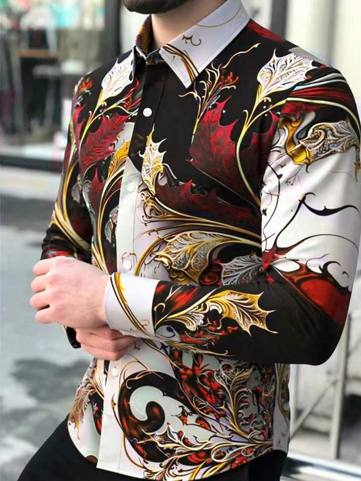 Herren Langarmhemd mit luxuriösem Barock-Muster Echoarchiv