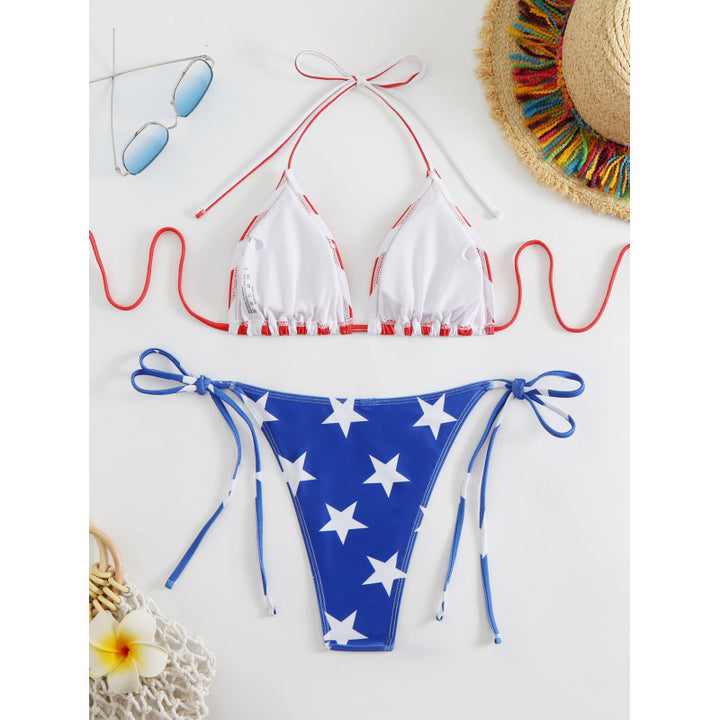 Damen Triangel-Bikini mit amerikanischem Streifen- und Sternenmotiv Echo Archiv
