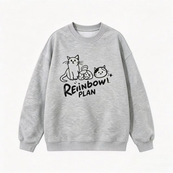 Unisex Oversize Baumwoll-Sweatshirt mit Katzenprint, Rundhalsausschnitt und Rippbündchen Echo Archiv