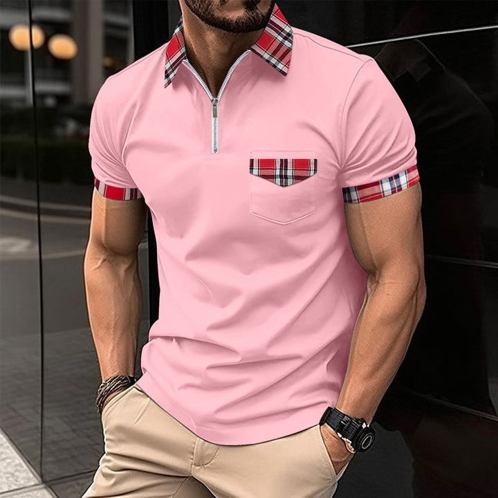 Herren Modernes Halb-Zip Polohemd mit kariertem Detail Echoarchiv
