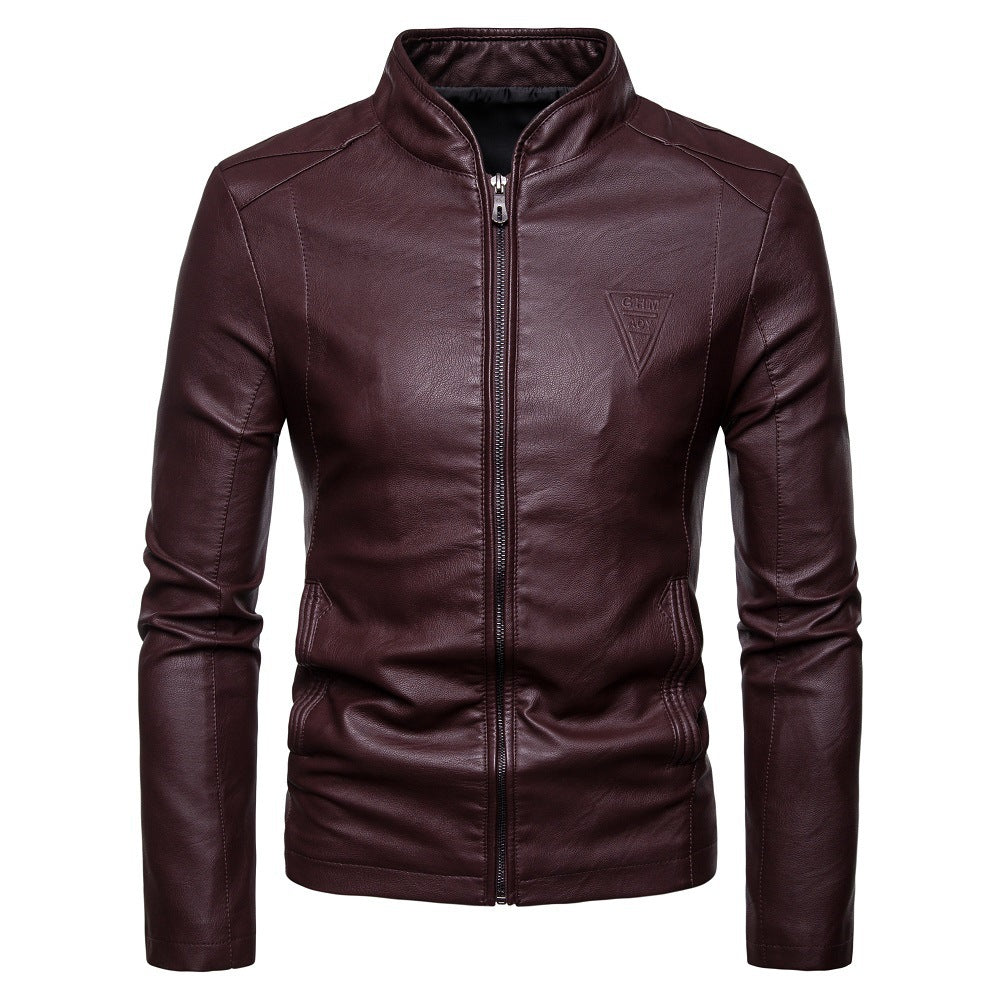 Herren nan schmal geschnittene Lammleder-Bikerjacke mit Stehkragen und tonalen Ziernähten Echo Archiv