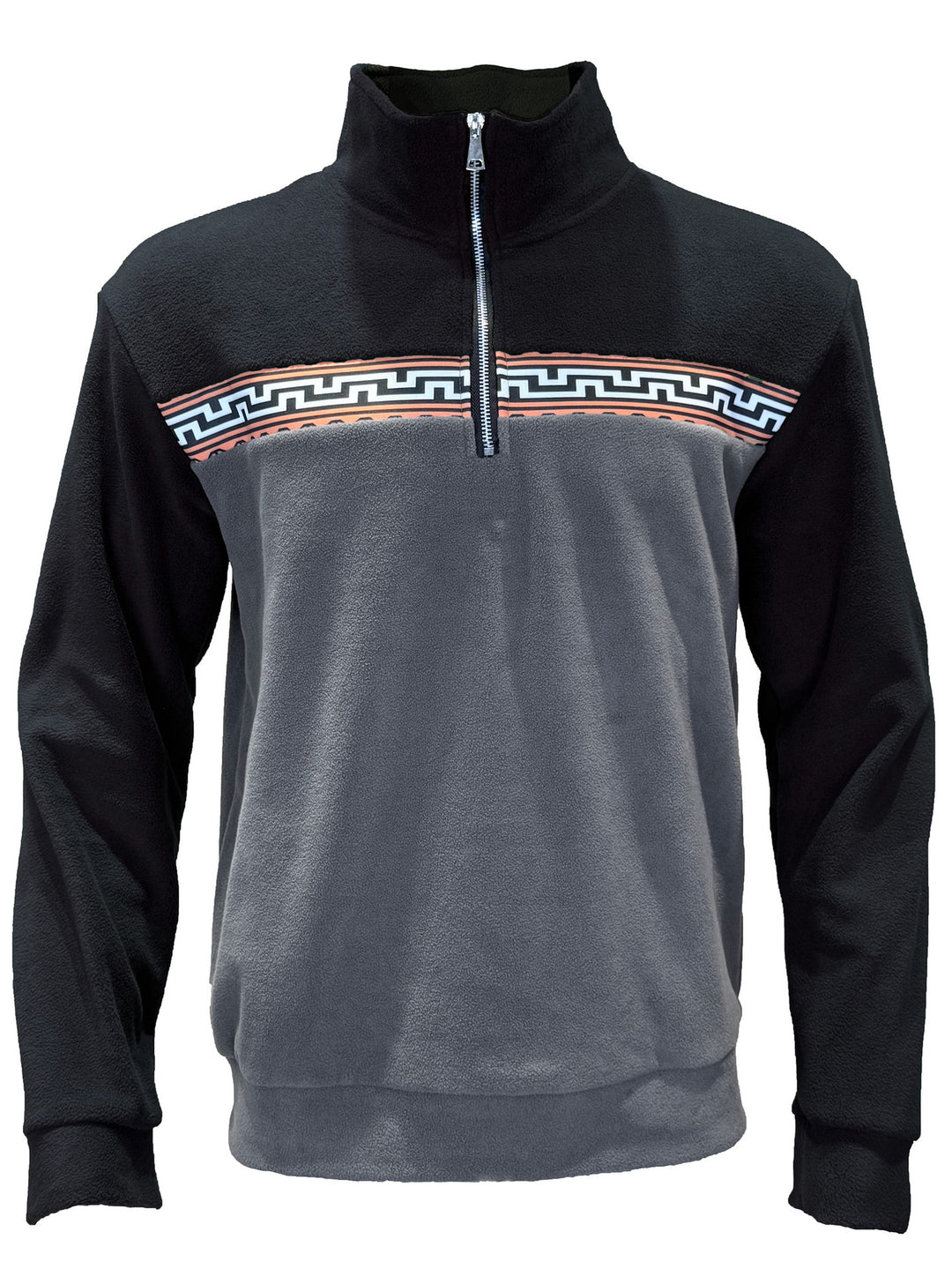 Herren Fleece-Pullover mit stylishem Stehkragen und farblich abgesetztem Muster Echoarchiv
