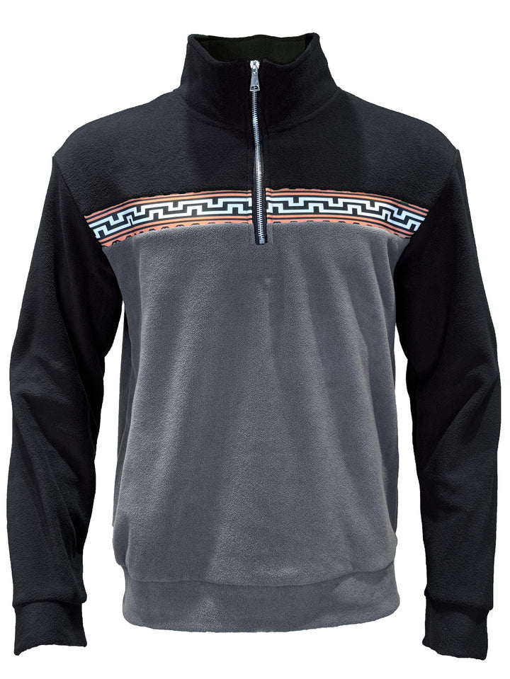 Herren Fleece-Pullover mit stylishem Stehkragen und farblich abgesetztem Muster Echoarchiv