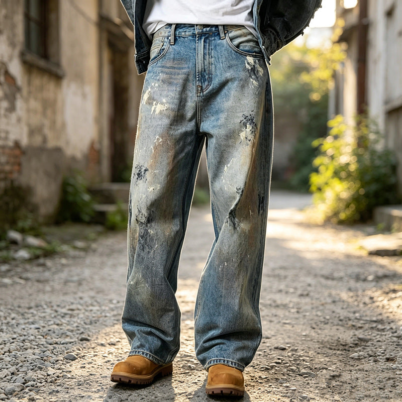 Herren Weite Denim-Jeans im Used-Look Echoarchiv