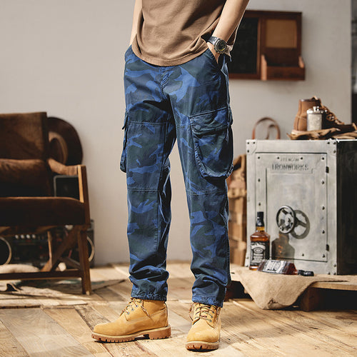 Herren Camouflage-Utility-Cargohose mit Mehrfachklappentaschen, Kniepaneelen und Kordelabschluss Echo Archiv