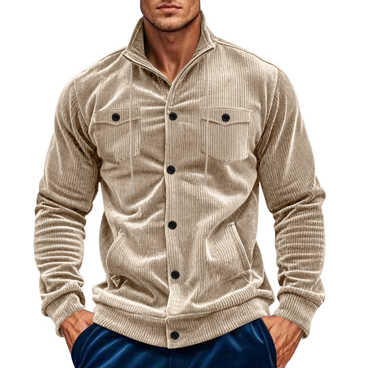 Herren Cordjacke im lässigen Stil mit praktischen Taschen und hohem Kragen Echoarchiv
