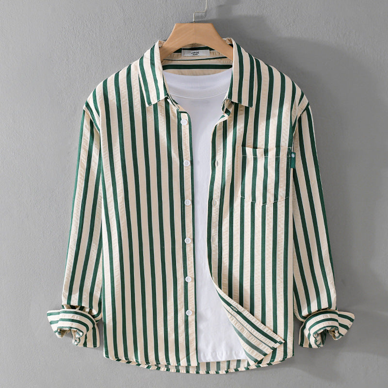 Herren Lockeres Hemd im Vertikalstreifen‑Muster aus leichter Baumwollmischung mit Kentkragen und Brusttasche Echoarchiv