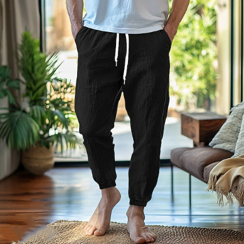 Herren lässige Leinen-Jogginghose mit elastischem Bund und verstellbarem Kordelzug Echoarchiv